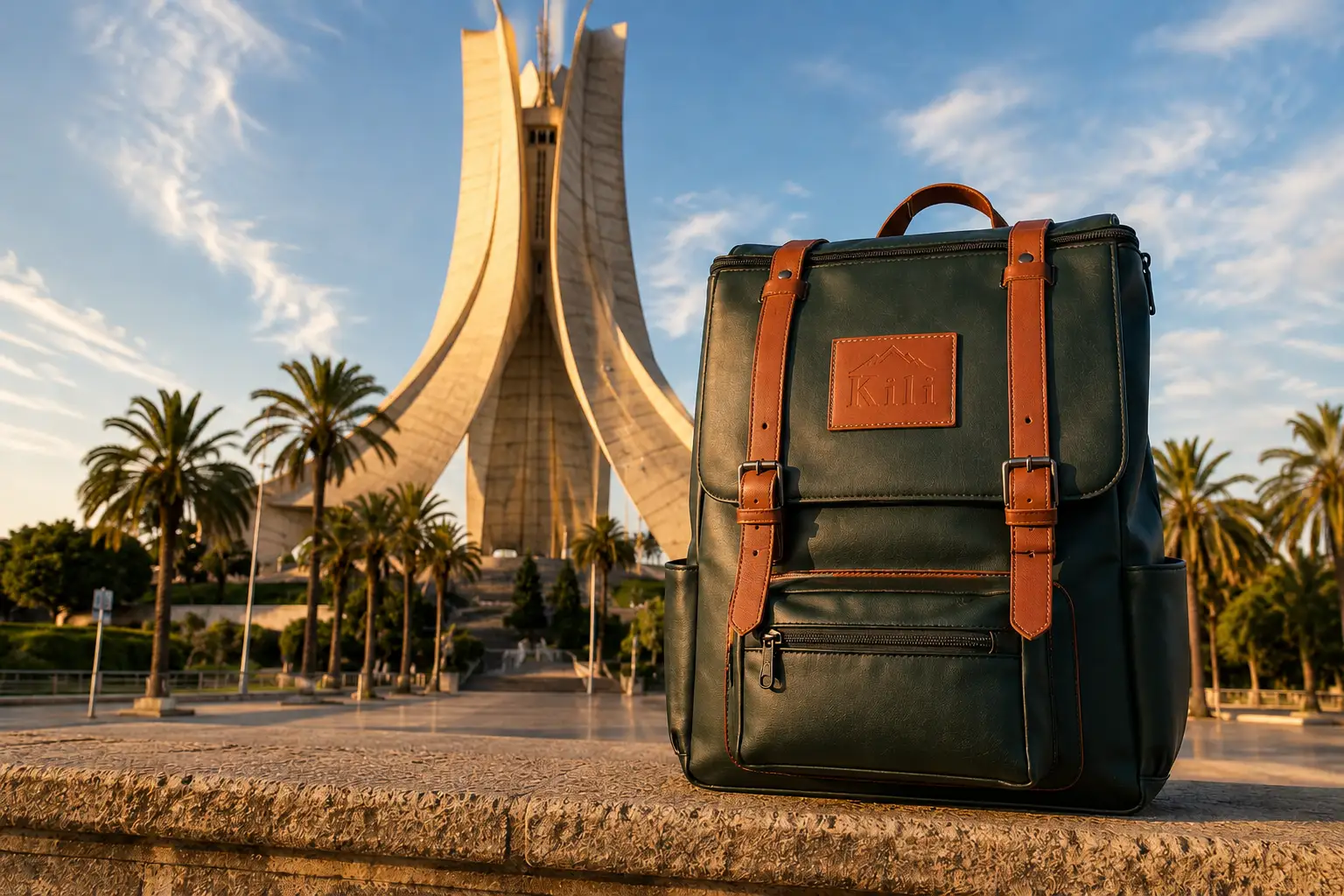 Forest-green Kïli heritage backpack made in Algiers