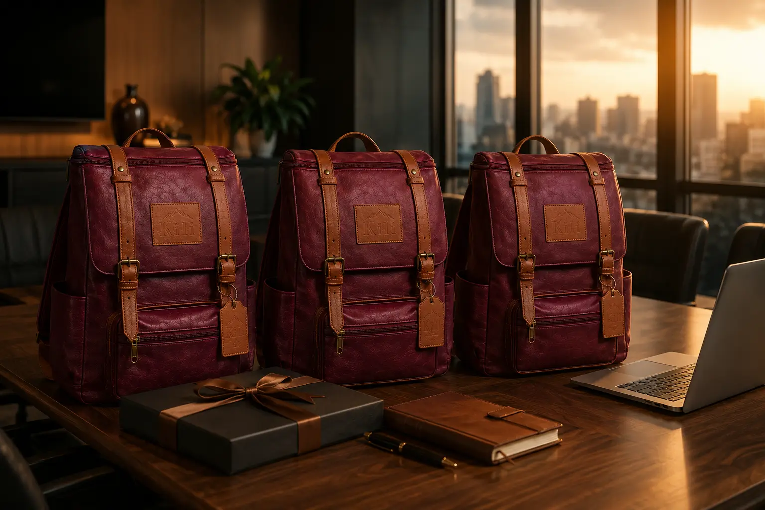 Kïli heritage backpacks lined up for corporate clients